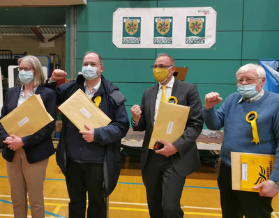 photo by Sammy Barry Newly elected County Councillors 2021 Sally Symington, Nigel Taylor, Adrian England & Ron Tindall